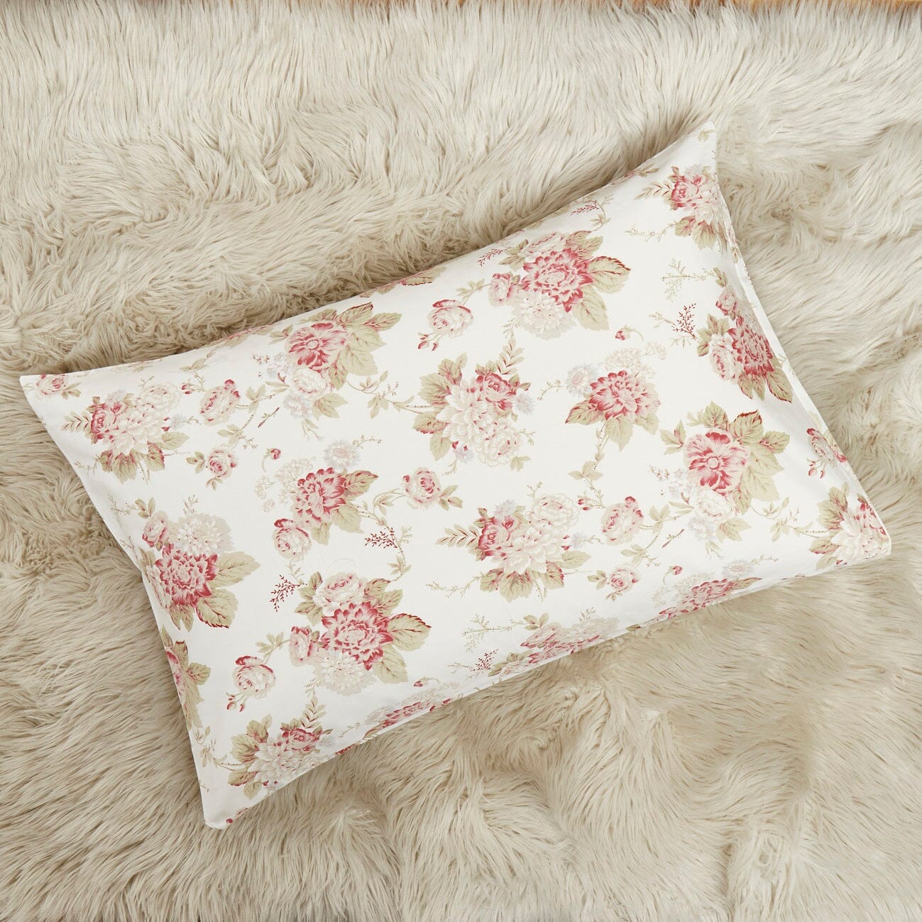 Hint of Mint Dainty Cottage Floral Roses Cotton Fitted Sheet w/ Pillow Case