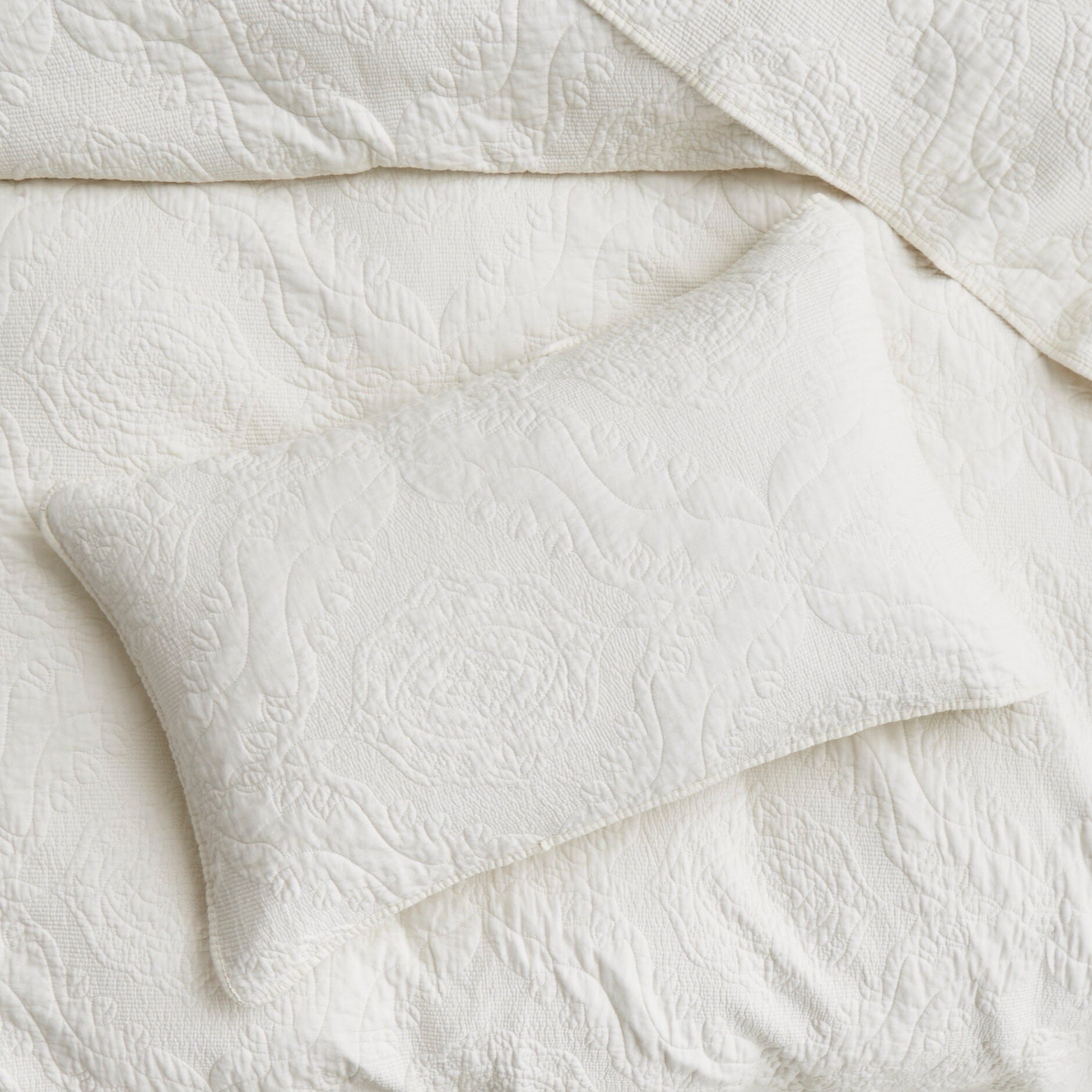 Vanilla Cream Ivory Paisley Damask Stitch Matelassé Cotton Quilt Set