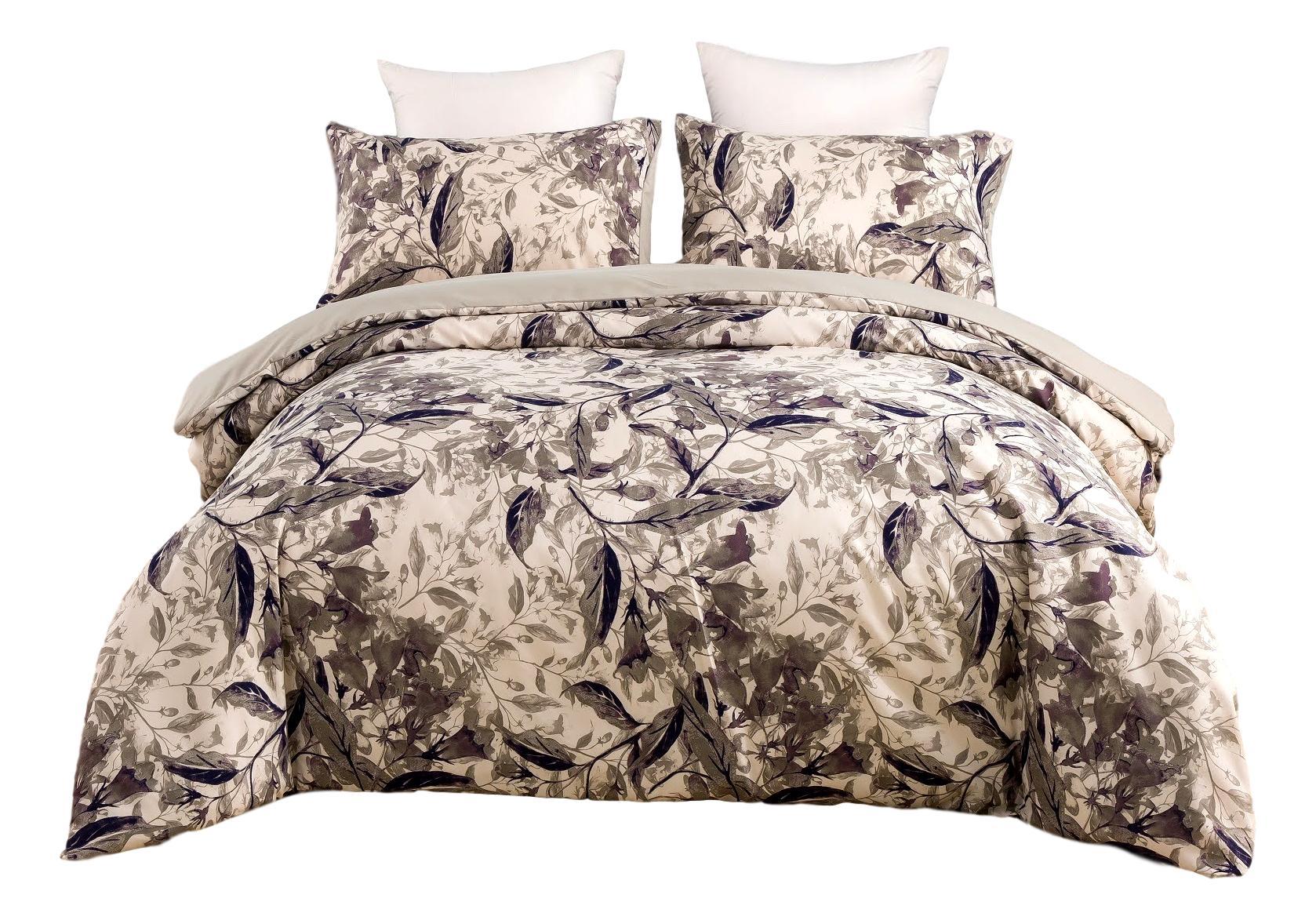 Microfiber Abstract Wispy Leaf Taupe Grey Duvet Cover