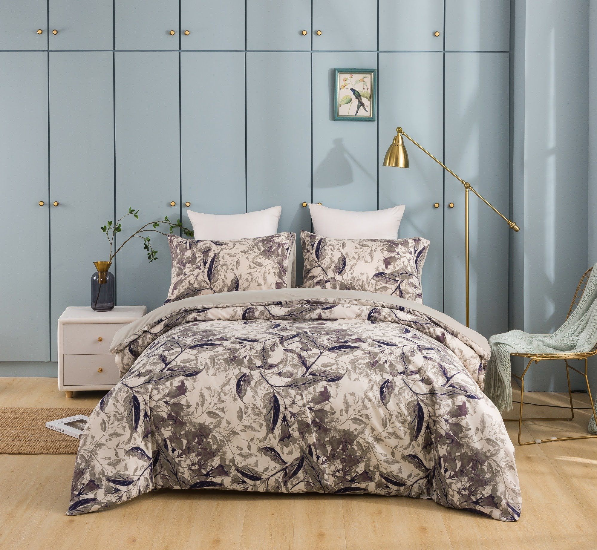 Microfiber Abstract Wispy Leaf Taupe Grey Duvet Cover