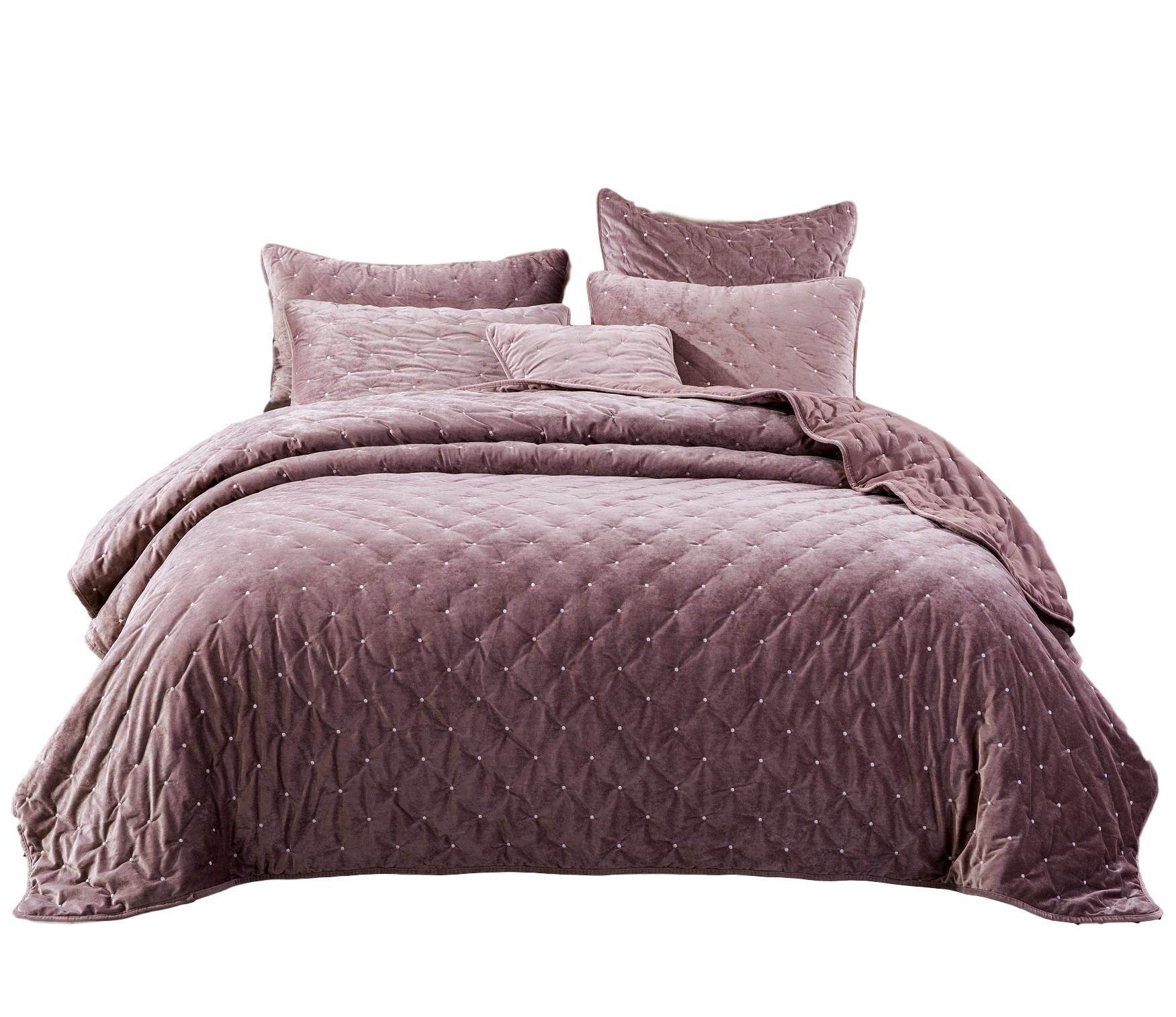 Plush Dreams Purple Mauve Tufted Velvet Quilt Set