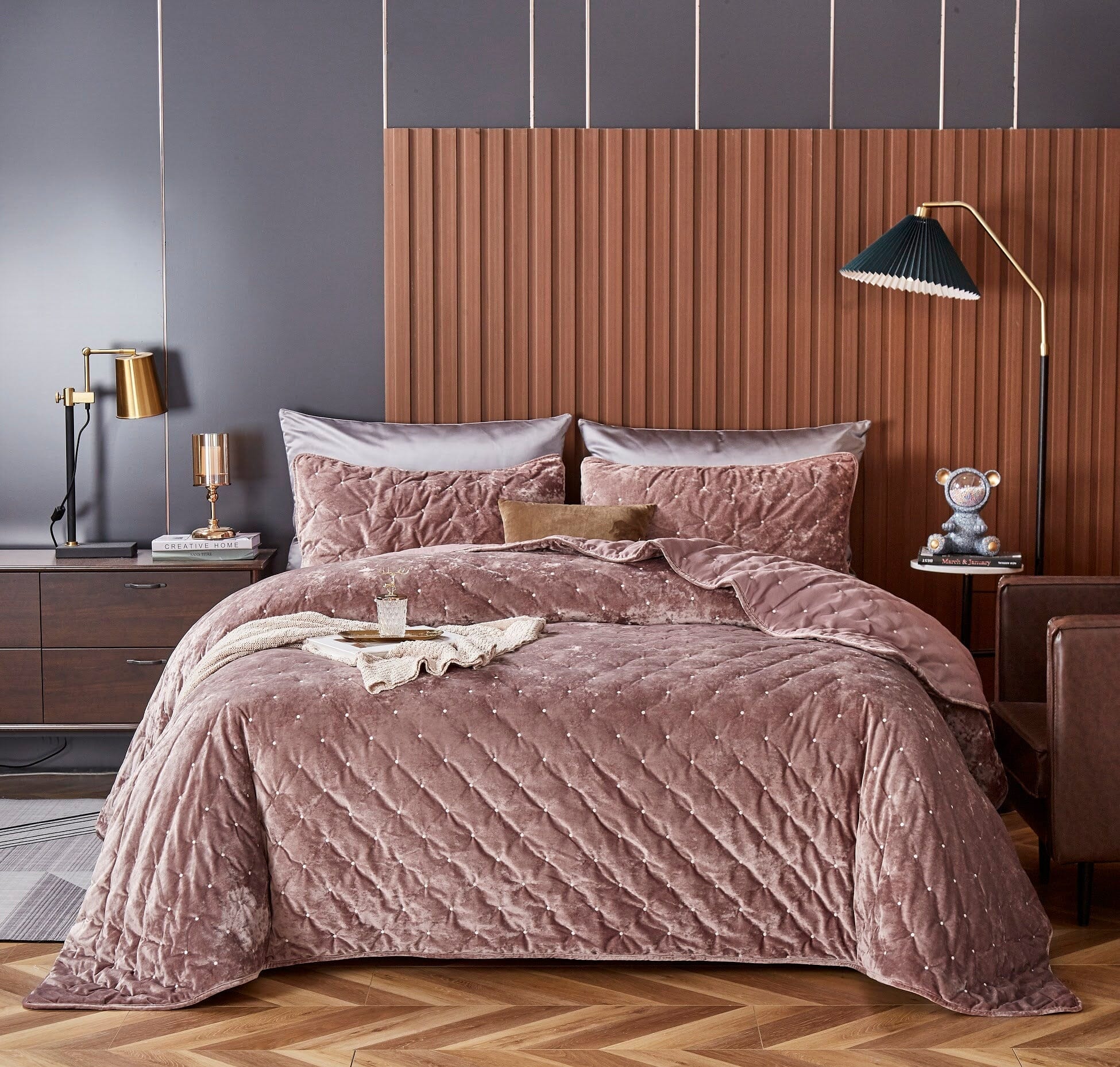 Plush Dreams Purple Mauve Tufted Velvet Quilt Set