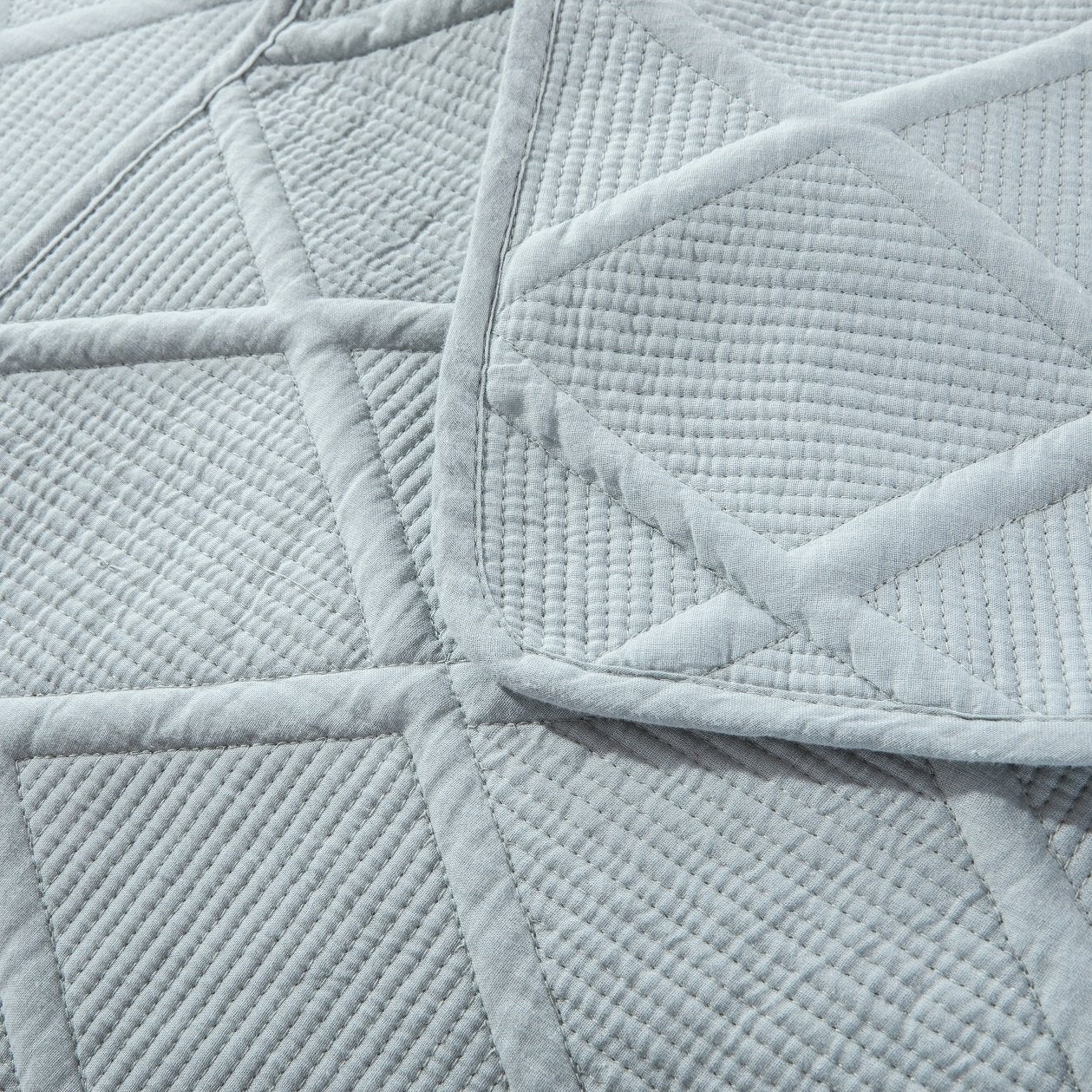 Soothing Pastel Seafoam Blue Diamond Stitch Cotton Quilt Set