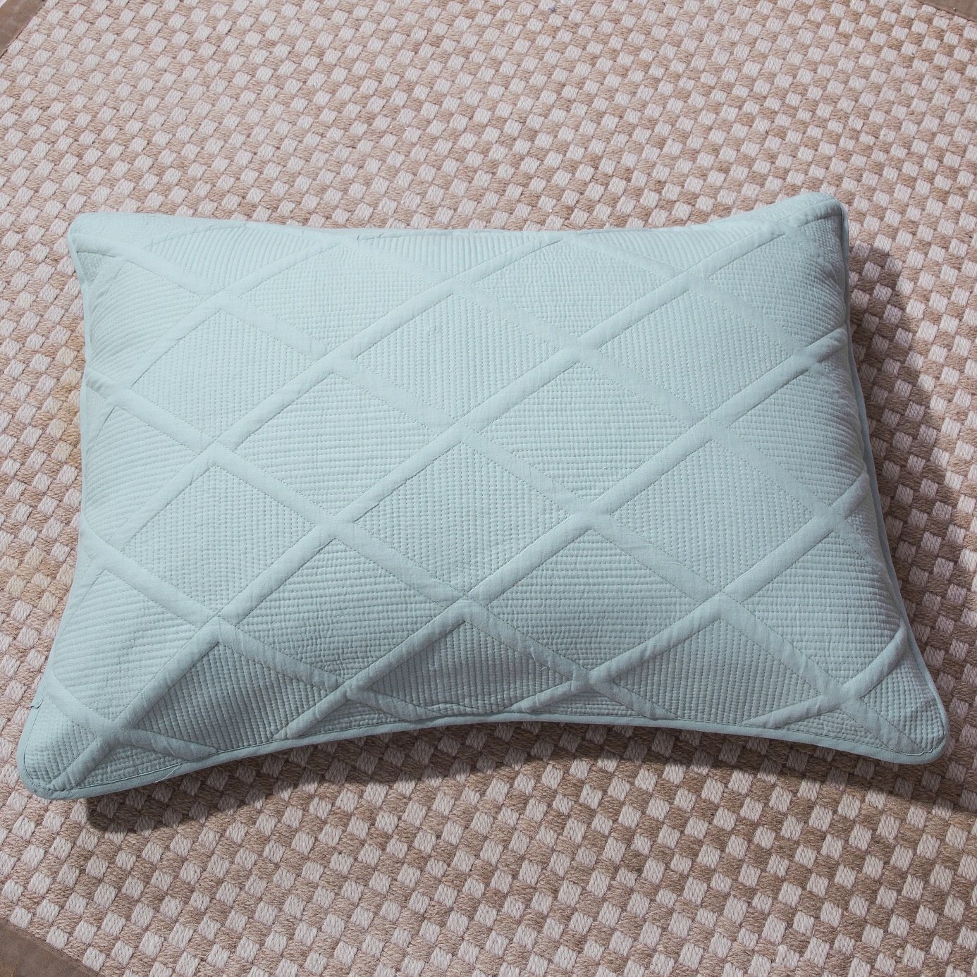 Cotton Seafoam Blue Soothing Pastel Diamond Pillow Sham