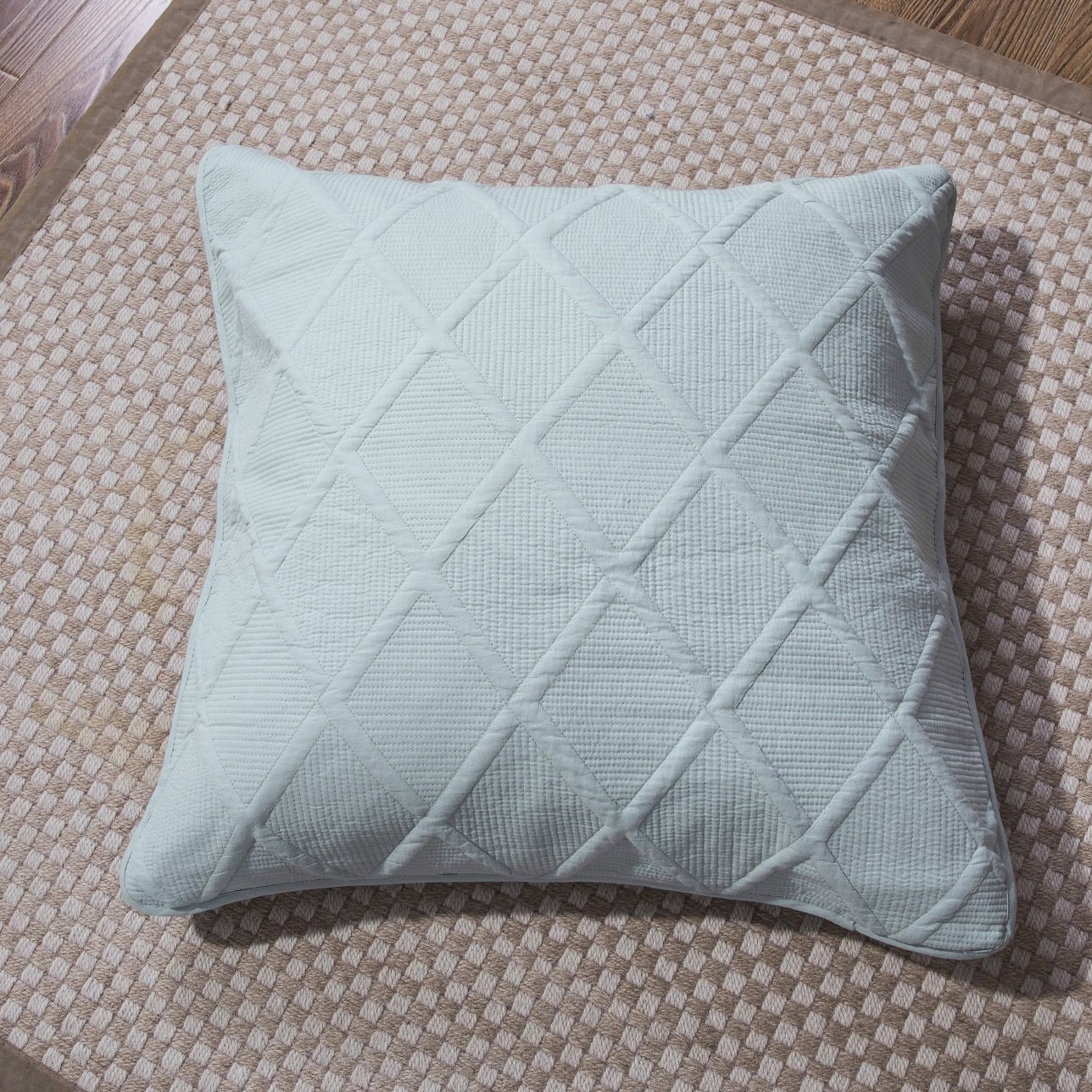 Cotton Seafoam Blue Soothing Pastel Diamond Cushion Covers / Euro Sham