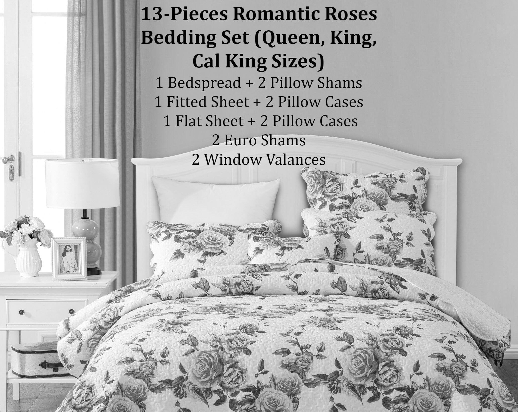 Bed in a Bag Bundle Set - Romantic Roses Lovely Blooming Floral Bedding Set