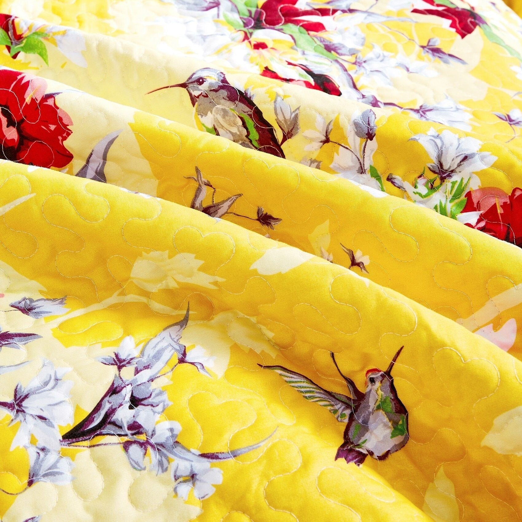 Bedding Bed in a Bag Bundle Set - Radiant Sunshine Yellow Hummingbirds Floral Bedding Set