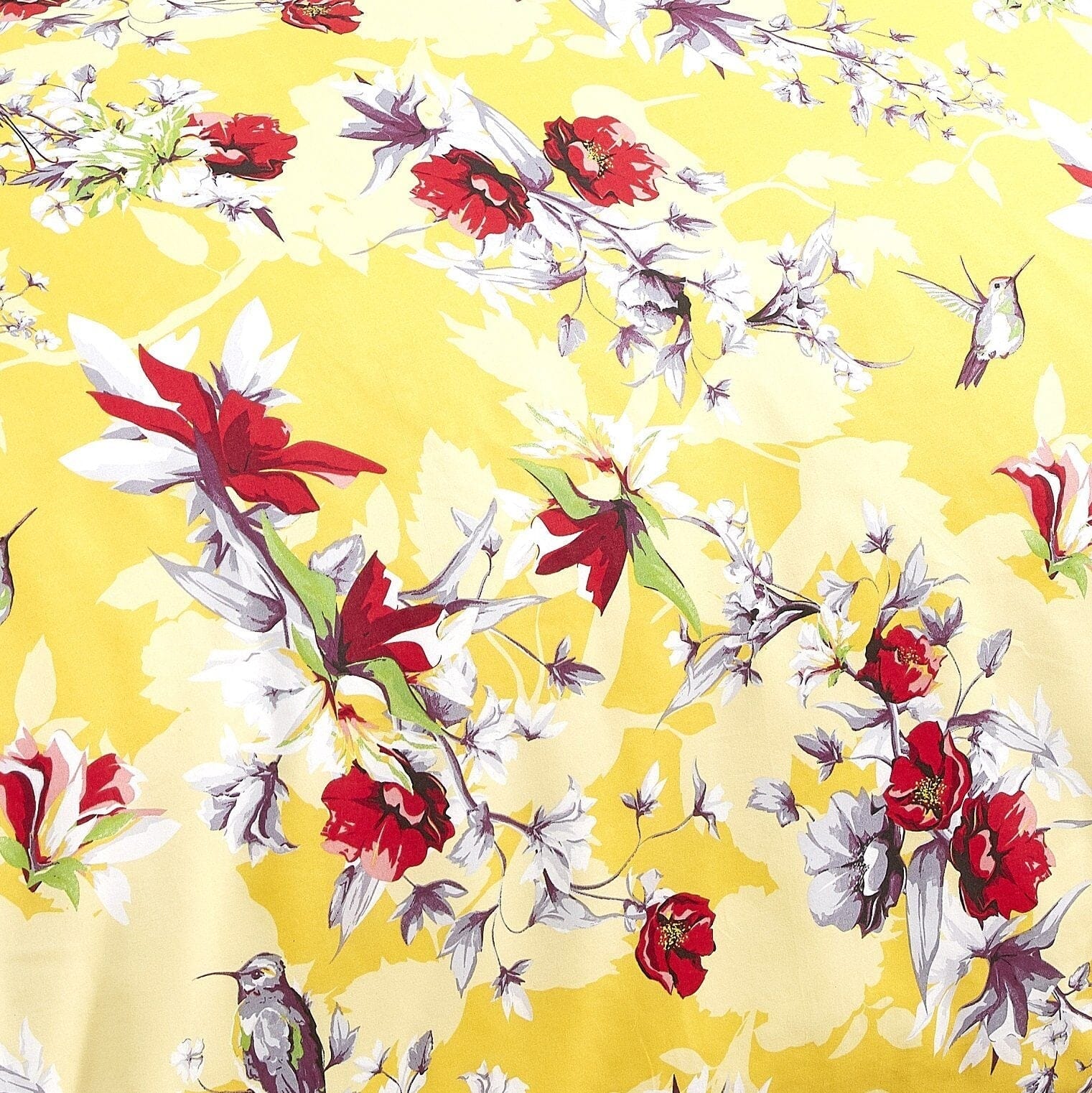 Sunshine Yellow Hummingbirds Floral Duvet Cover Set w/ Pillow Cases