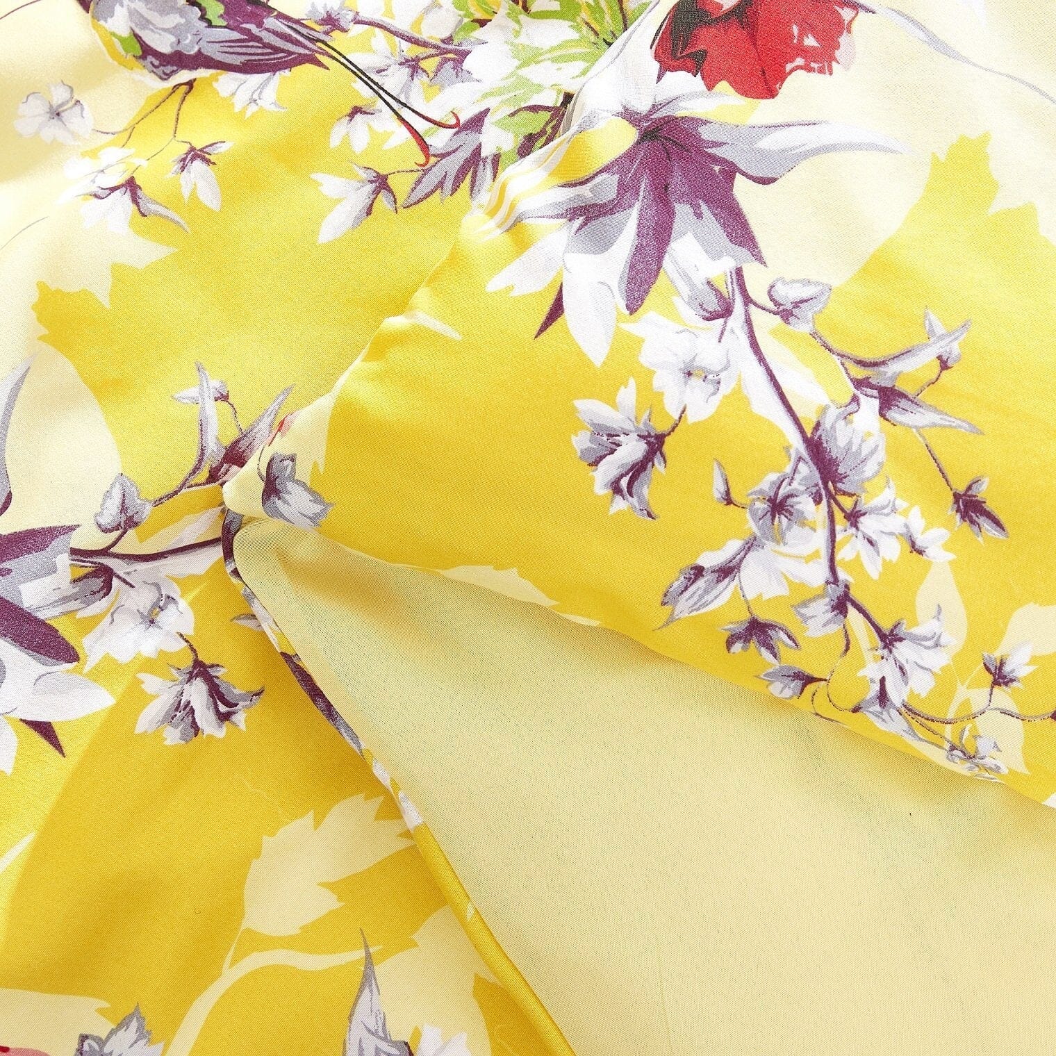 Sunshine Yellow Hummingbirds Floral Duvet Cover Set w/ Pillow Cases