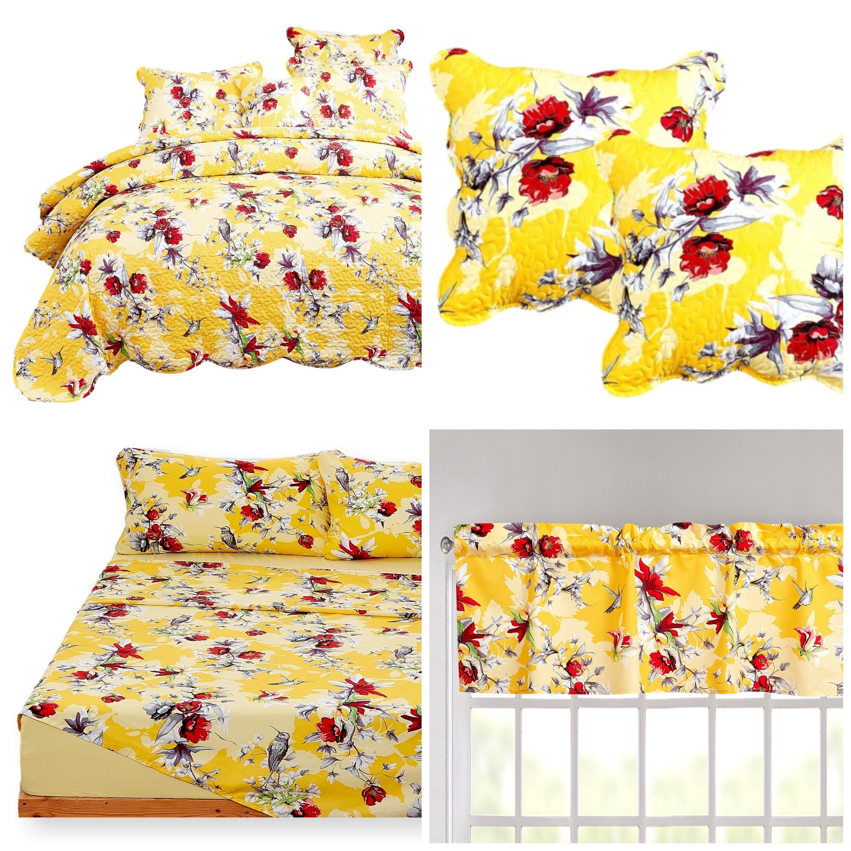 Bedding Bed in a Bag Bundle Set - Radiant Sunshine Yellow Hummingbirds Floral Bedding Set