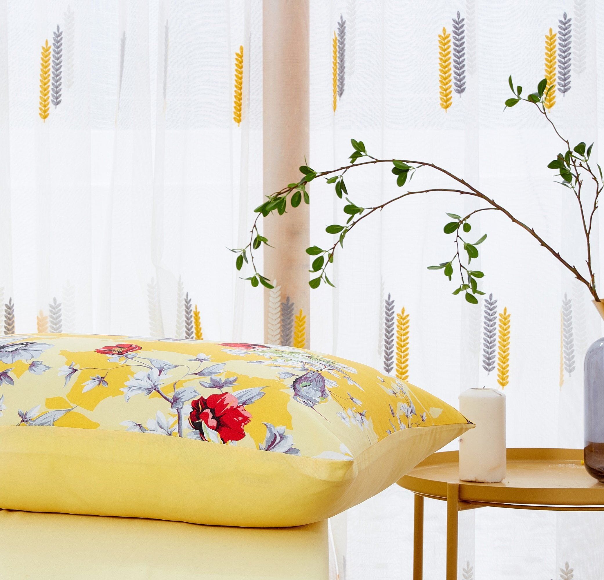 Bedding Bed in a Bag Bundle Set - Radiant Sunshine Yellow Hummingbirds Floral Bedding Set
