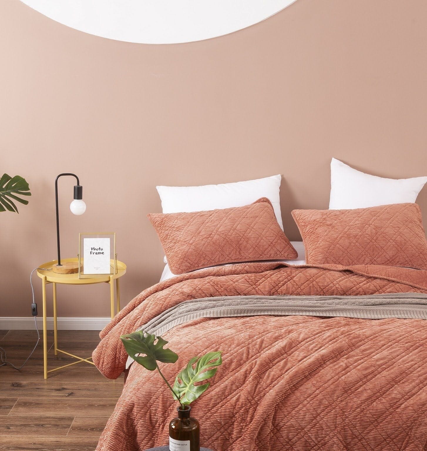 Terracotta Coral Brick Orange Soft Velour Corduroy Bedspread Set