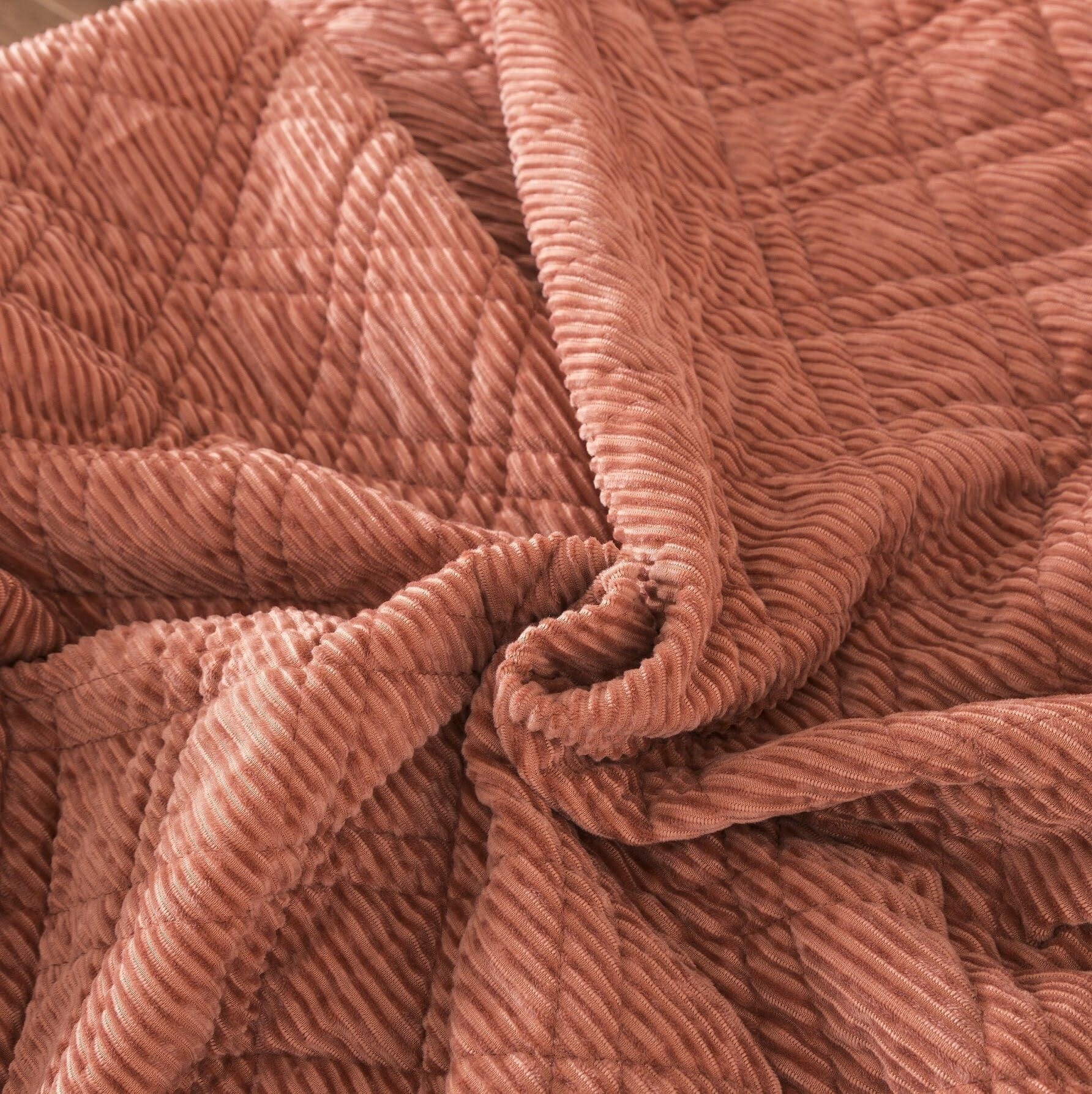 Terracotta Coral Brick Orange Soft Velour Corduroy Bedspread Set