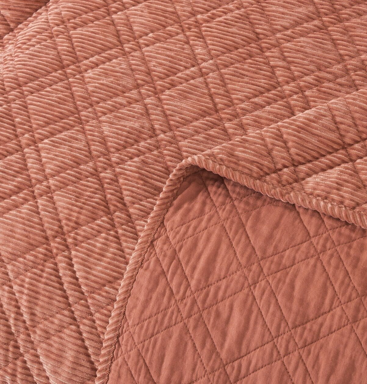 Terracotta Coral Brick Orange Soft Velour Corduroy Bedspread Set