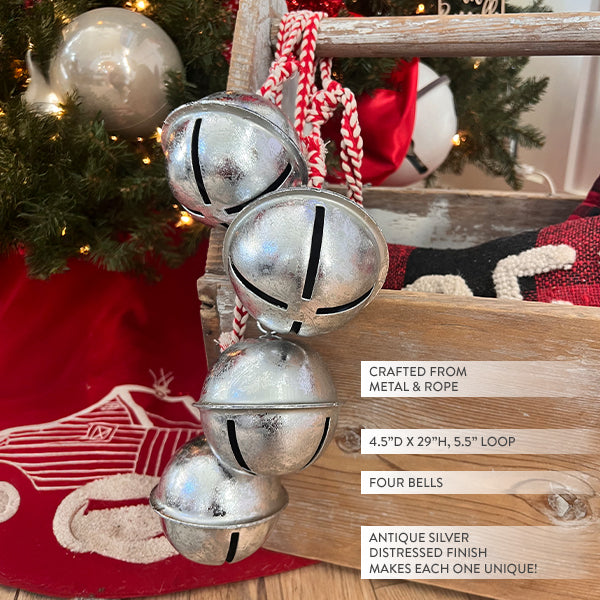 29 Inch Silver Finish Christmas Bells on Rope