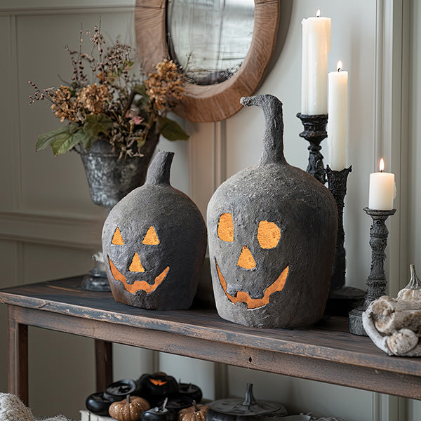 Paper Mache Jack-o-lanterns, Set of Two