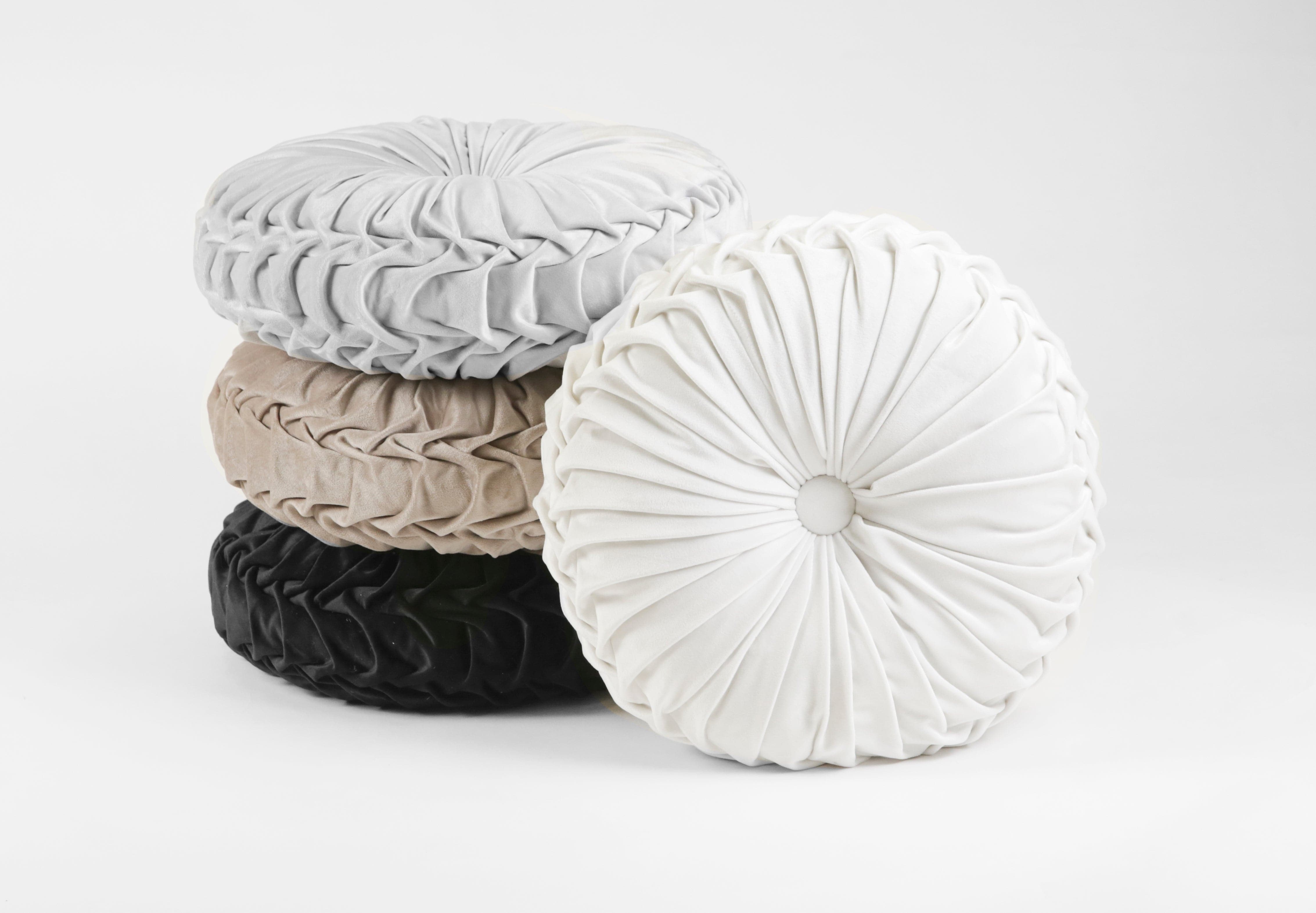 Round Pleated Soft Velvet Throw Pillow-Tolkye
