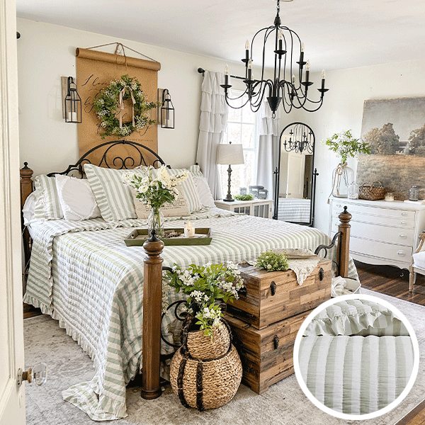 Farmhouse Striped Ruffle Bedding, Choose Your Style