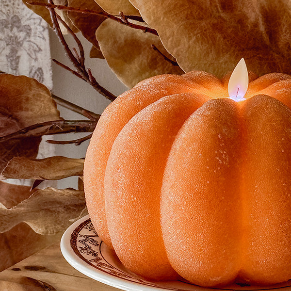 Flickering Flameless Pumpkin LED Candles with Timer, Set of 2