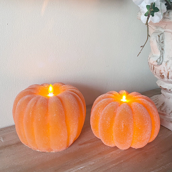 Flickering Flameless Pumpkin LED Candles with Timer, Set of 2