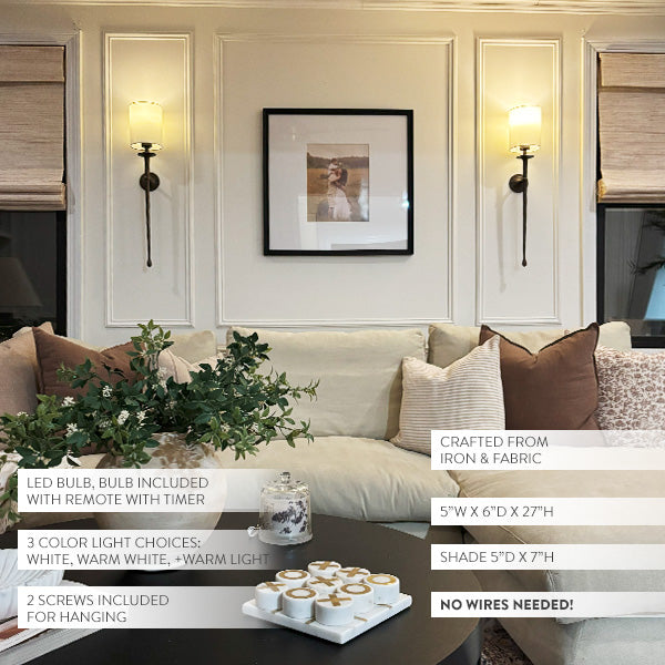 LED Battery Operated Wall Mounted Metal Sconce