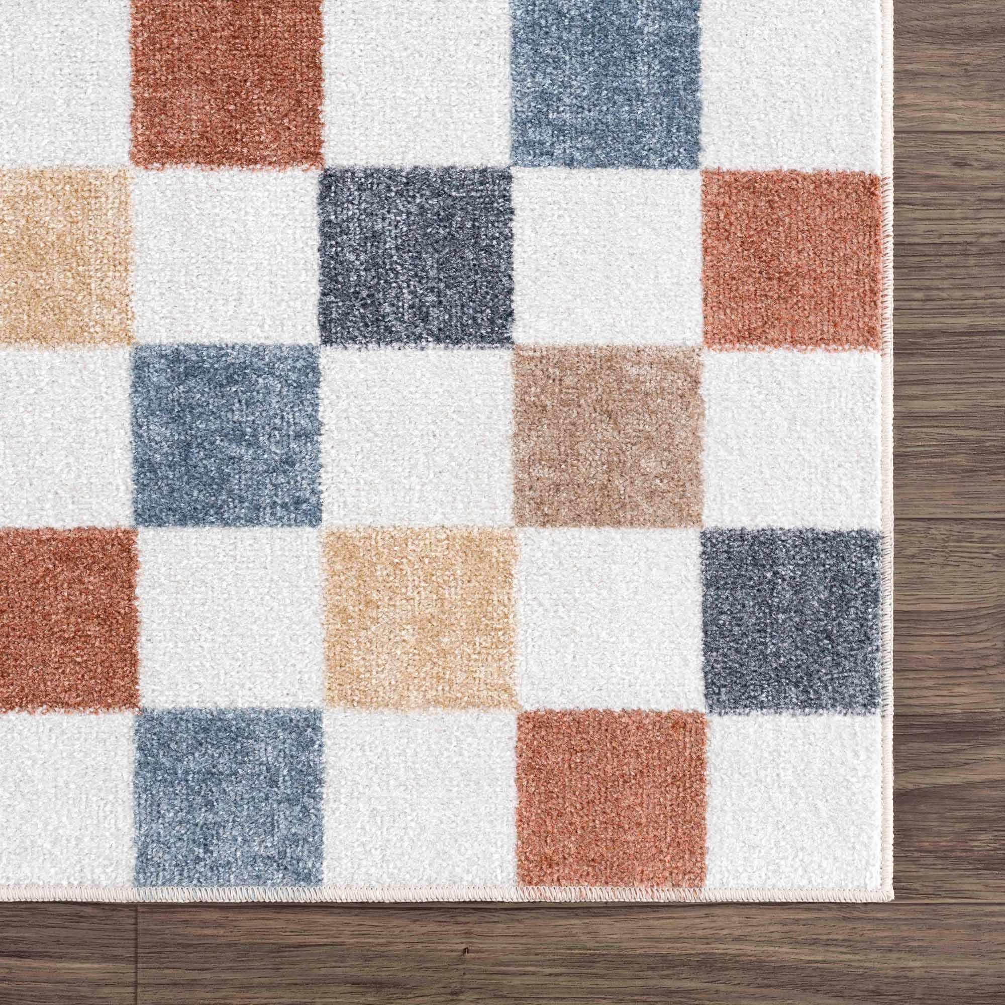 Checkered Multi Color Washable Area Rug