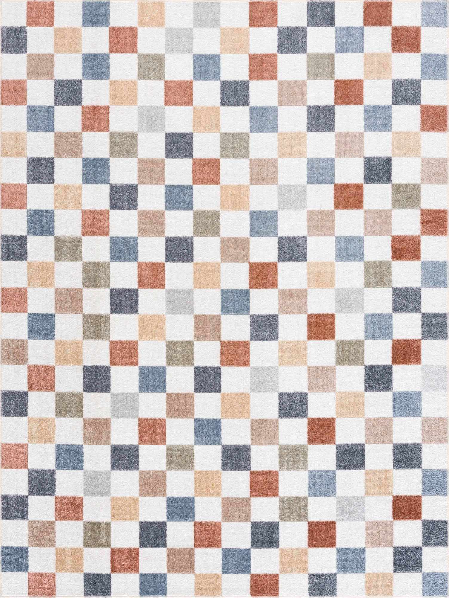 Checkered Multi Color Washable Area Rug