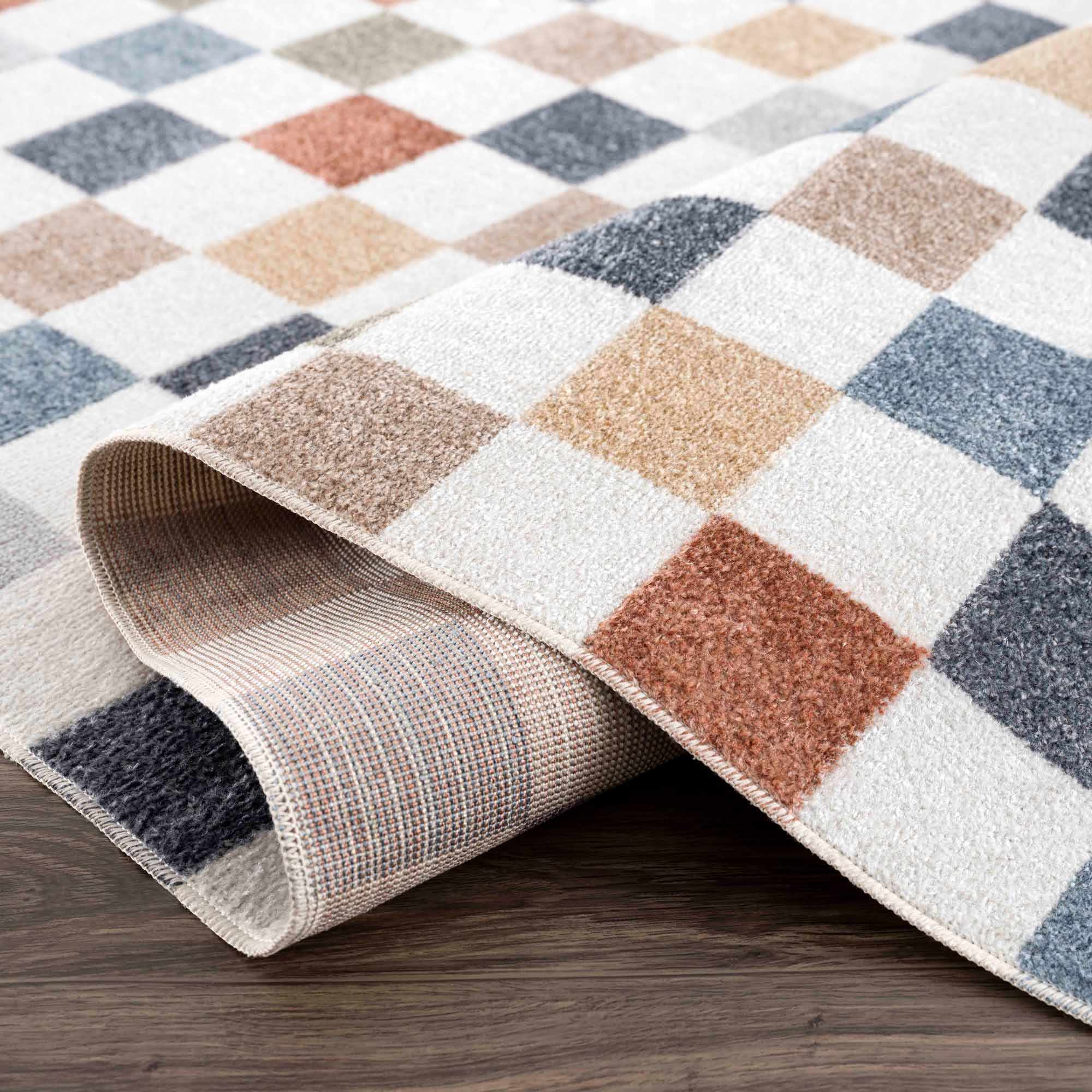 Checkered Multi Color Washable Area Rug
