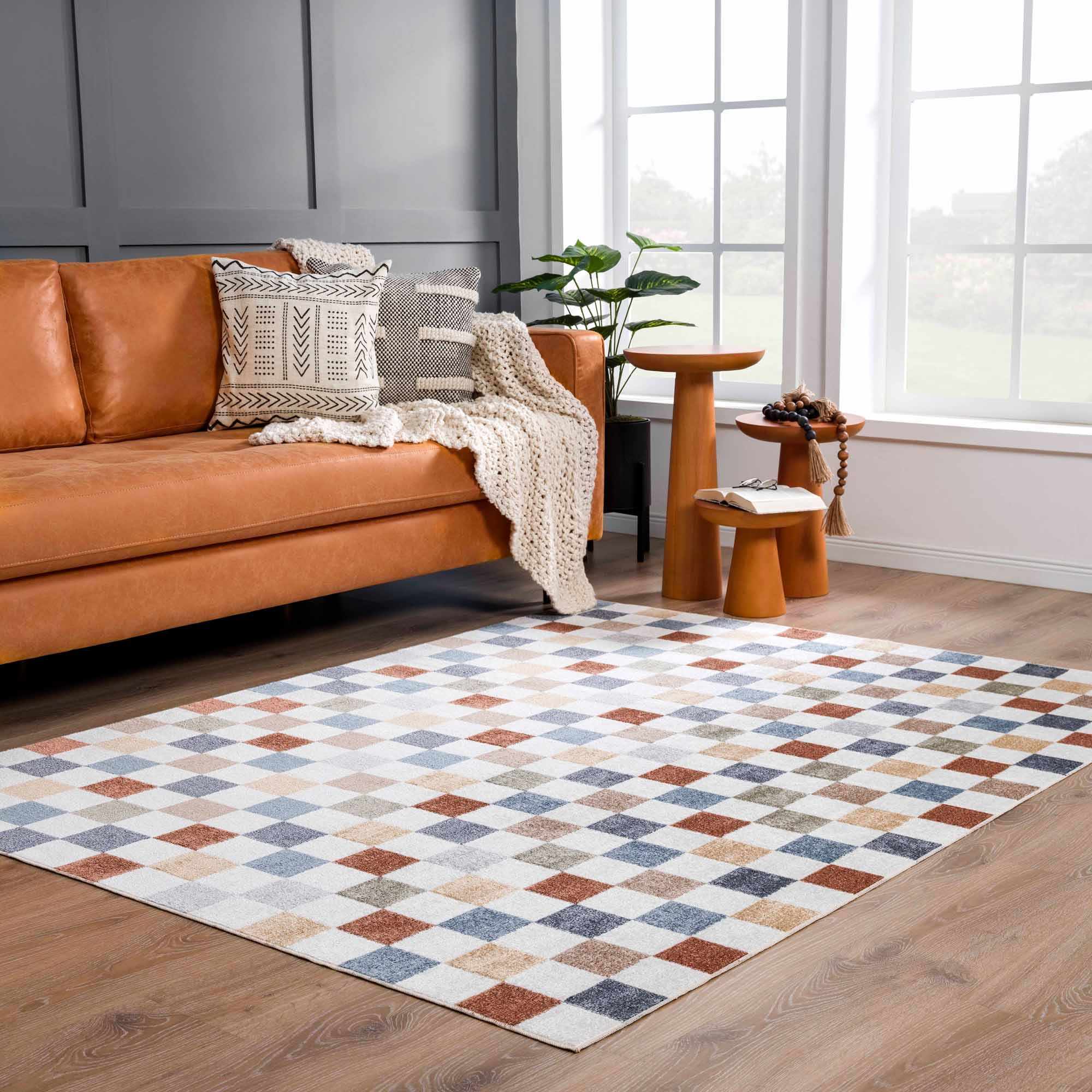 Checkered Multi Color Washable Area Rug