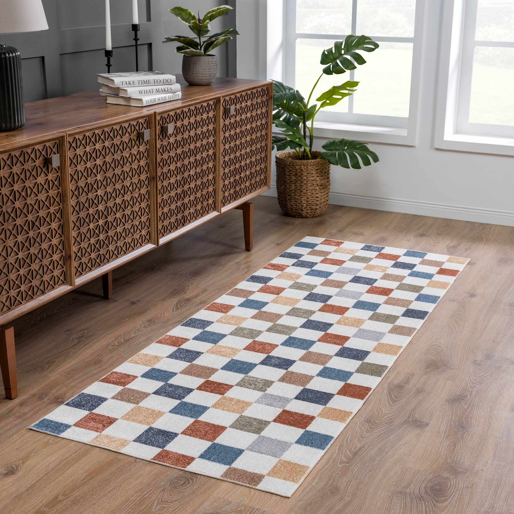 Checkered Multi Color Washable Area Rug