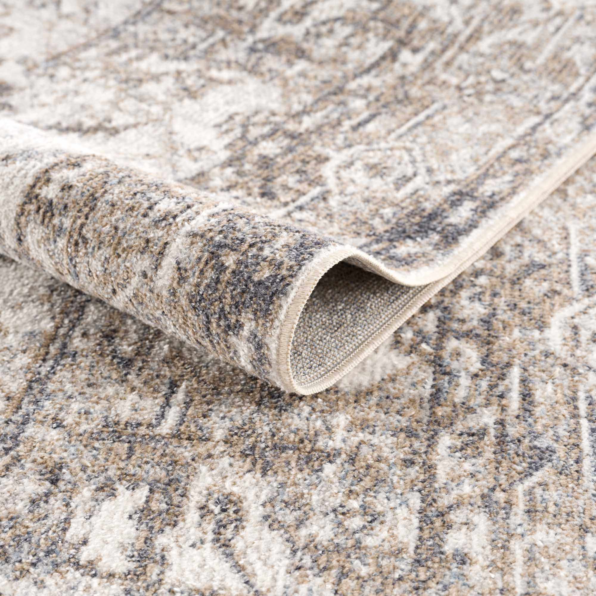 Rustic Brown & Cream Washable Area Rug