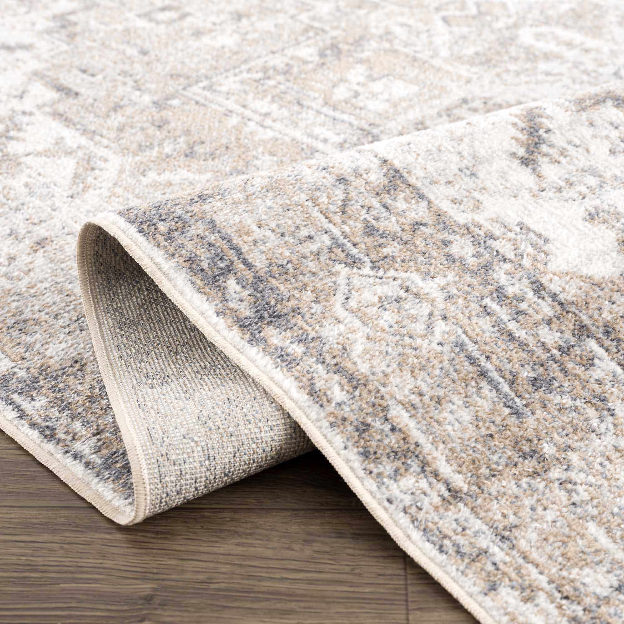 Rustic Brown & Cream Washable Area Rug