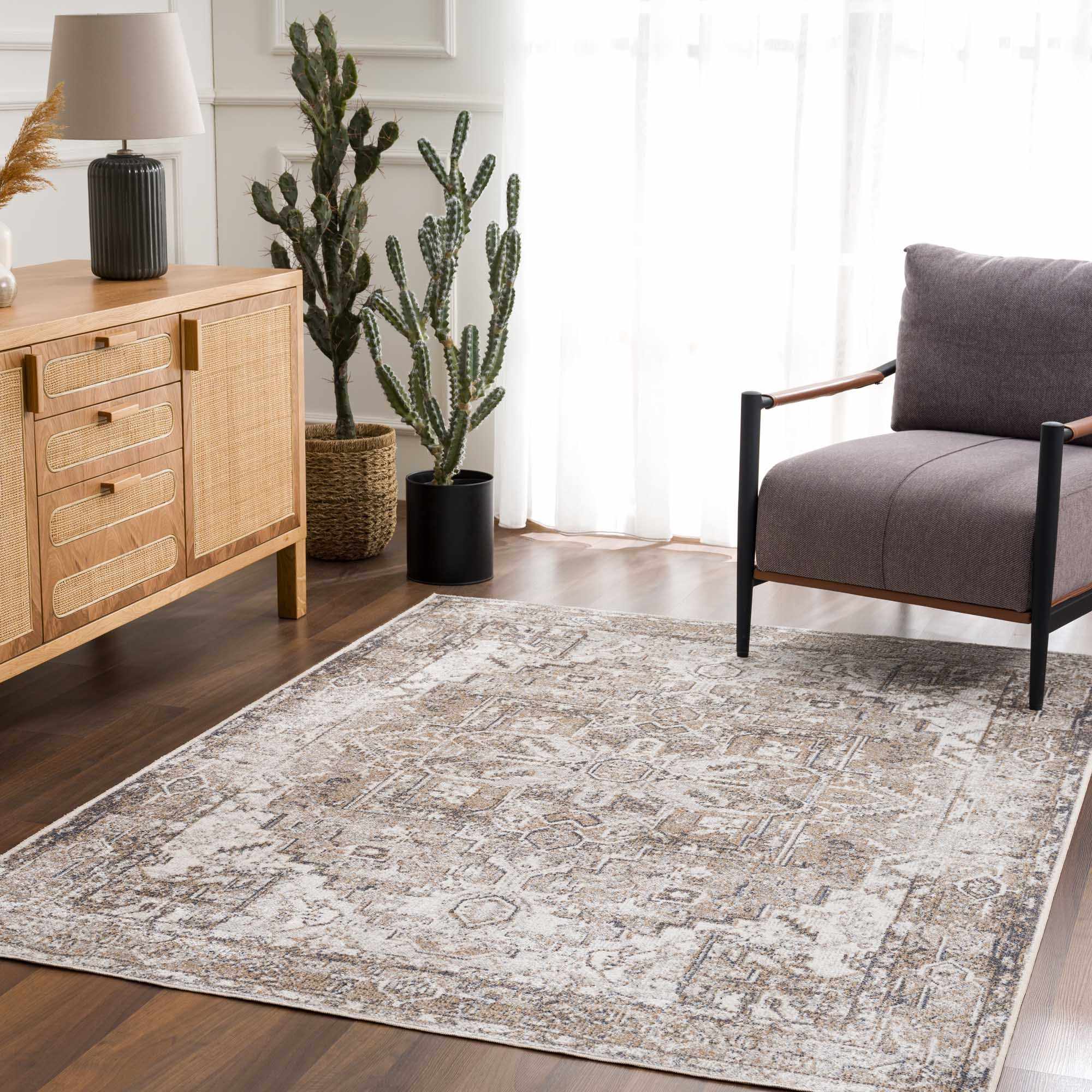 Rustic Brown & Cream Washable Area Rug