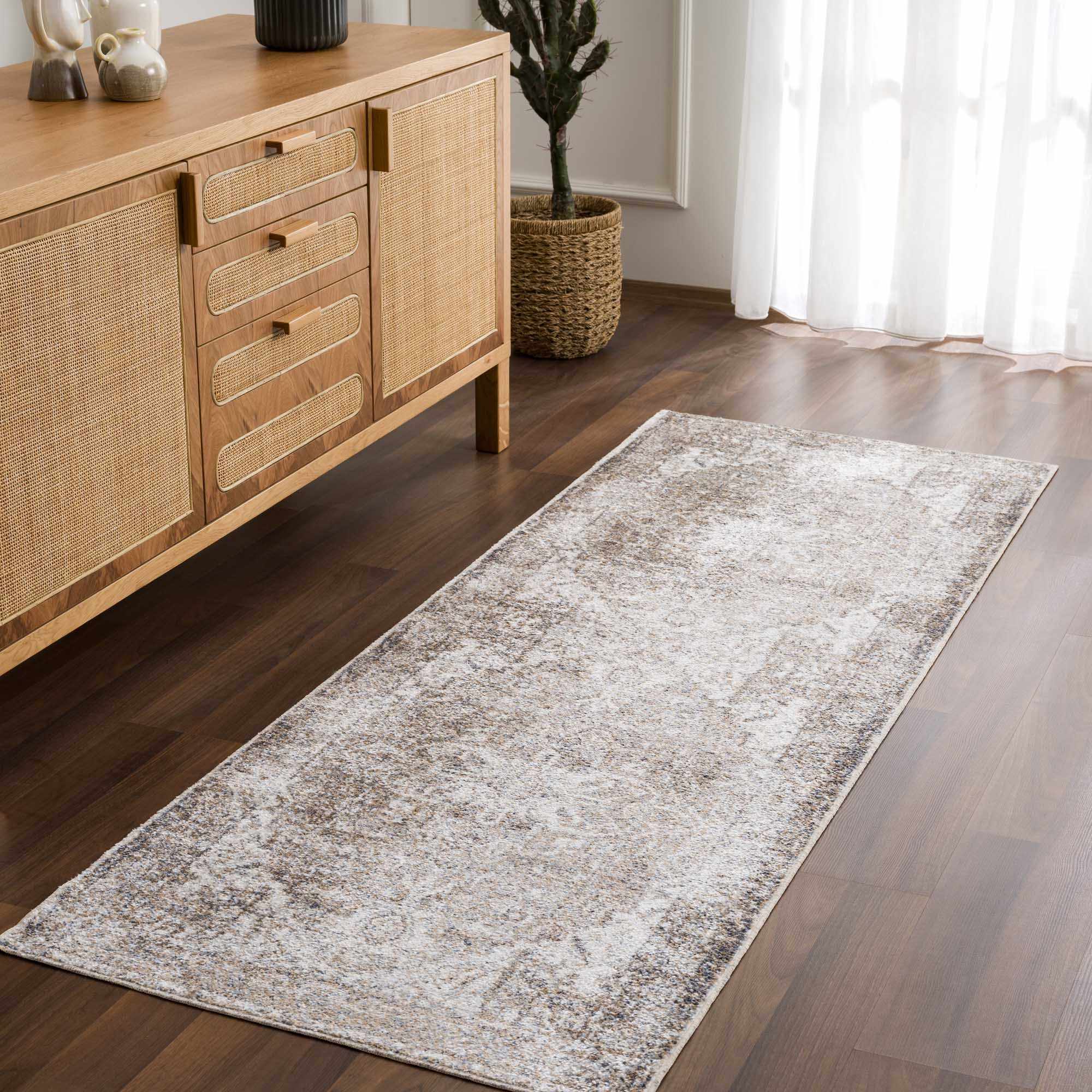 Rustic Brown & Cream Washable Area Rug