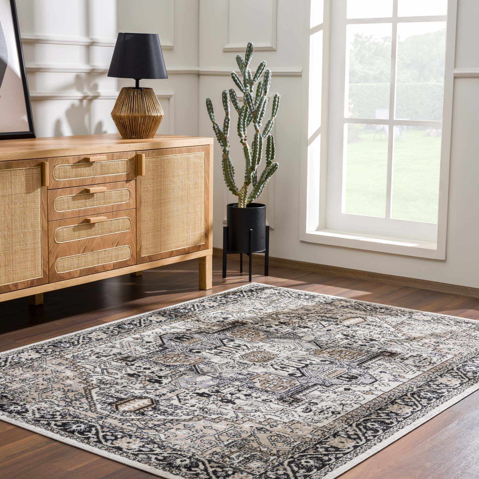 Black and Grey Washable Area Rug