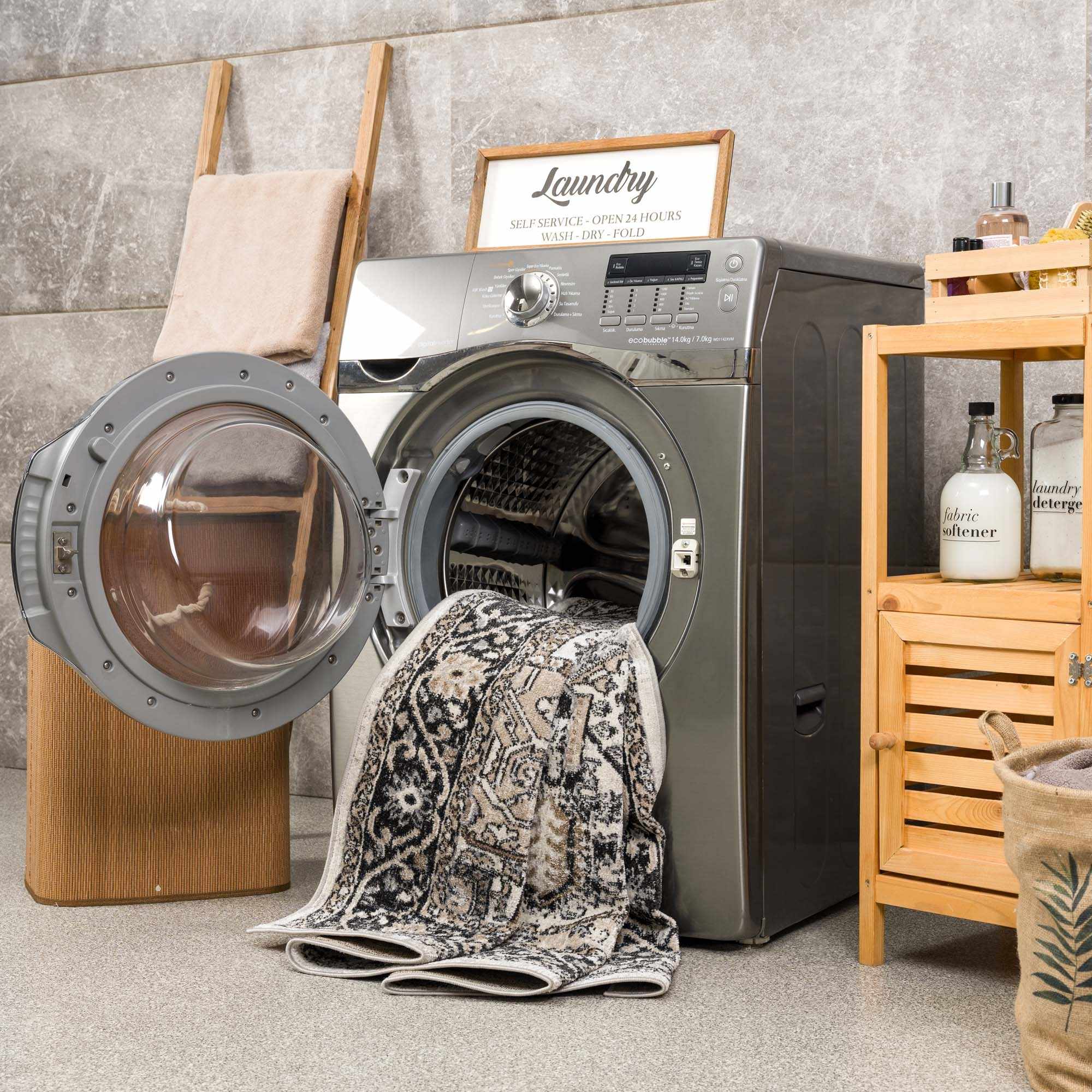 Black and Grey Washable Area Rug