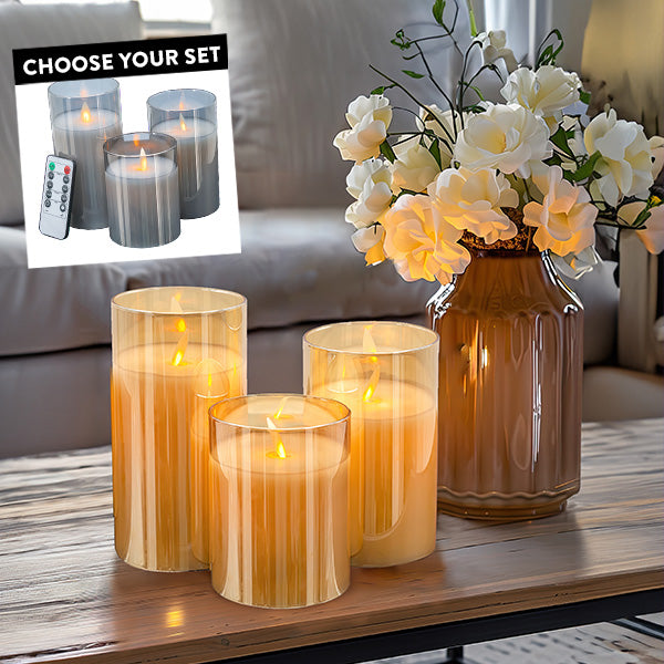 Flickering Flameless LED Candles with Remote, Set of 3 | Choose Your Color