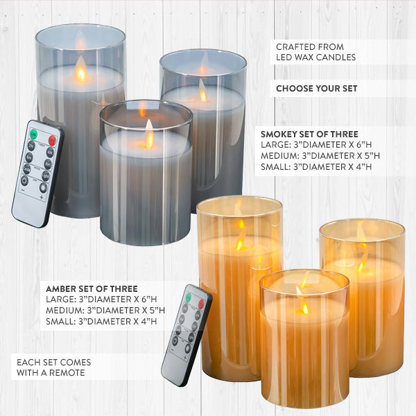Flickering Flameless LED Candles with Remote, Set of 3 | Choose Your Color