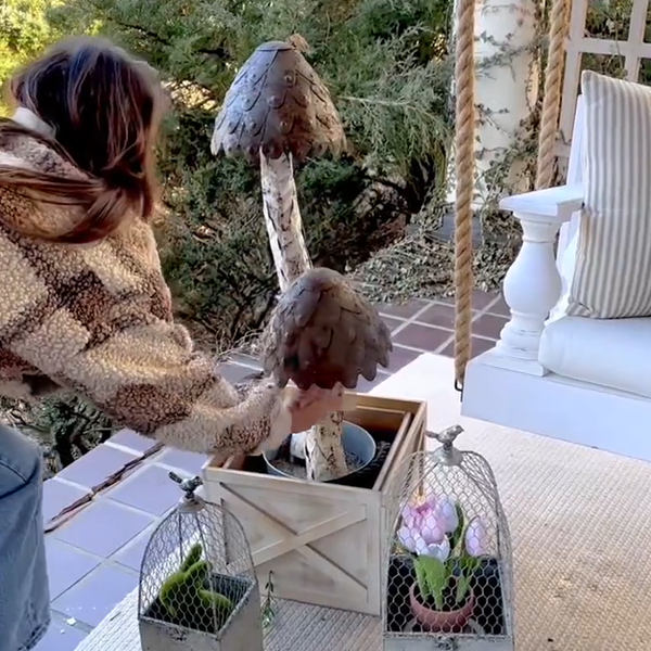 37 Inch Gigantic Distressed Metal Mushroom Yard Stakes, Set of 2