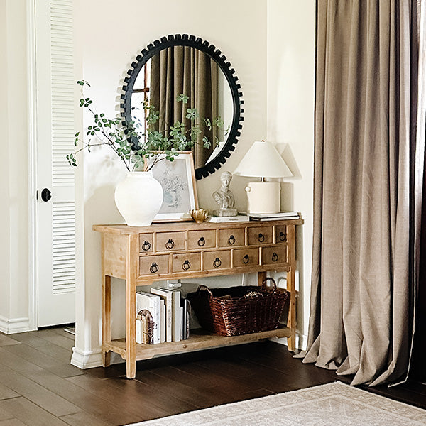 Round Wall Mirror with Black Intricate Frame