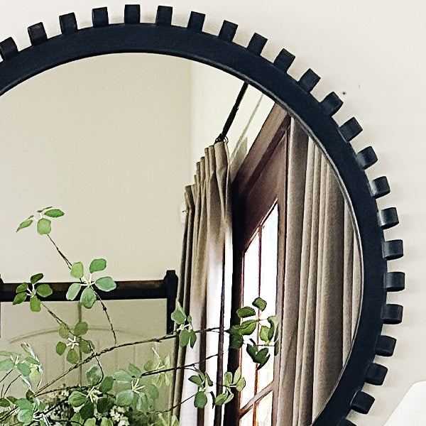 Round Wall Mirror with Black Intricate Frame