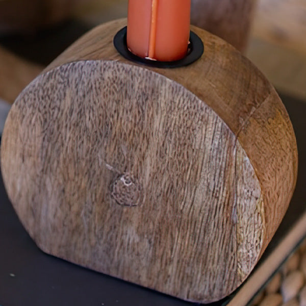 Circular Mango Wood Taper Candle Holders, Set of 3