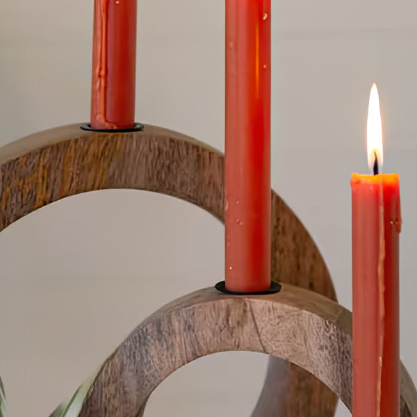 Circular Mango Wood Taper Candle Holders, Set of 3