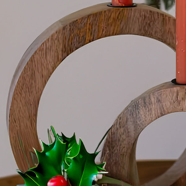 Circular Mango Wood Taper Candle Holders, Set of 3