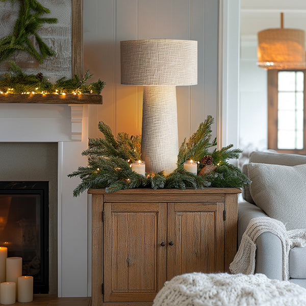 Boucle Fabric Side Table Lamp With Shade