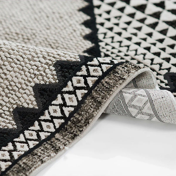 Ivory and Black Geometric Southwestern Area Rug, Pick Your Size