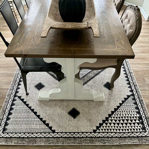 Ivory and Black Geometric Southwestern Area Rug, Pick Your Size