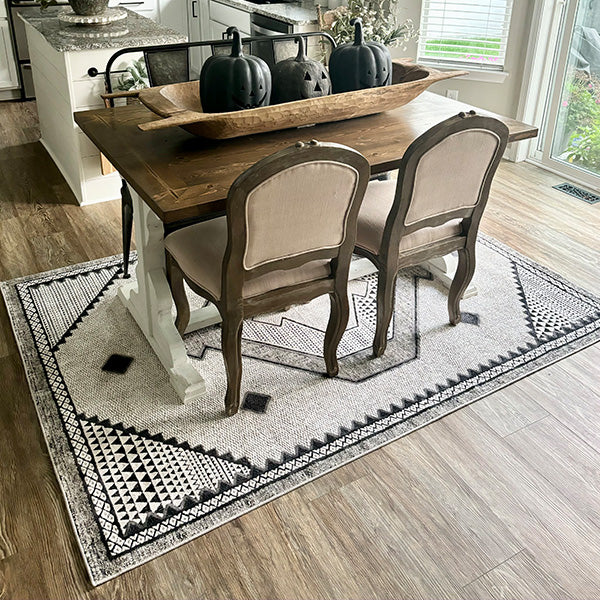 Ivory and Black Geometric Southwestern Area Rug, Pick Your Size