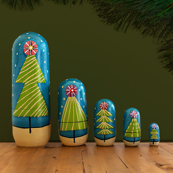 Christmas Nesting Dolls, Set of 5, Choose Your Style