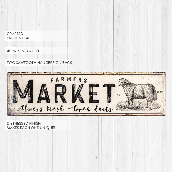 40 Inch Nostalgic Distressed Metal Farmers Market Sign
